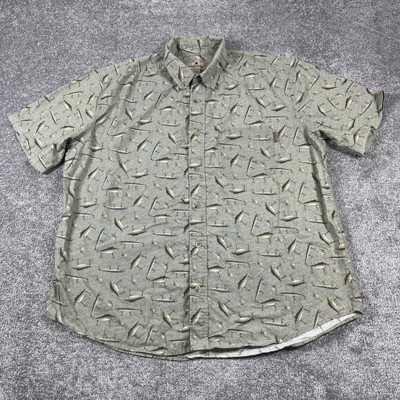 Woolrich Button Down Shirt Mens Extra Large Fishing Fish Short Sleeve Cotton - Picture 2 of 10